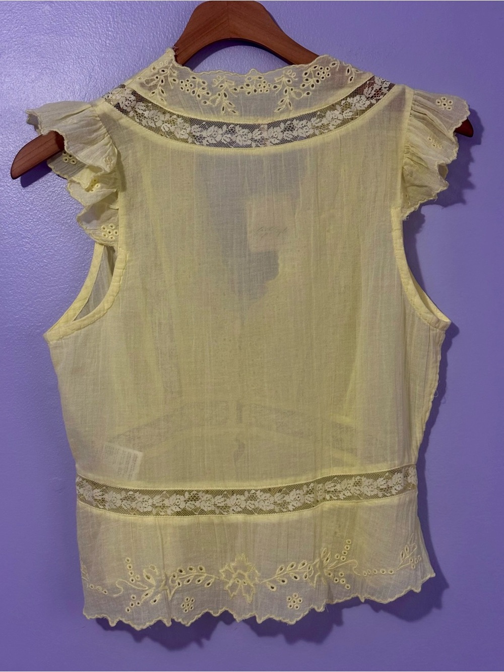 NWT Free People Day Dreamer EARLY BLOOMER YELLOW Embroidered Eyelet Lace Top XS - Picture 5 of 6